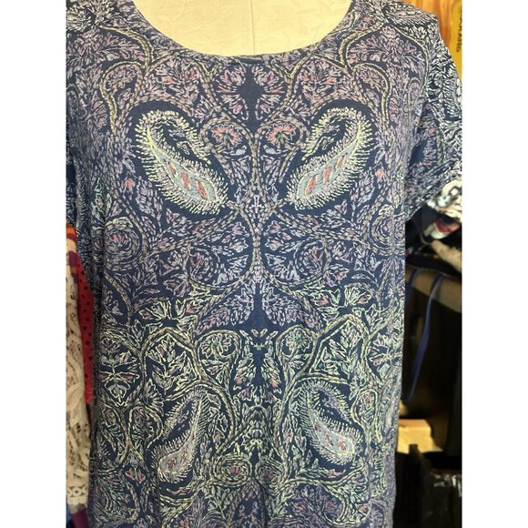 Lucky Brand Blouse Top Lightweight V-Neck Blue Boho Paisley Sz L Paisley - Picture 4 of 9